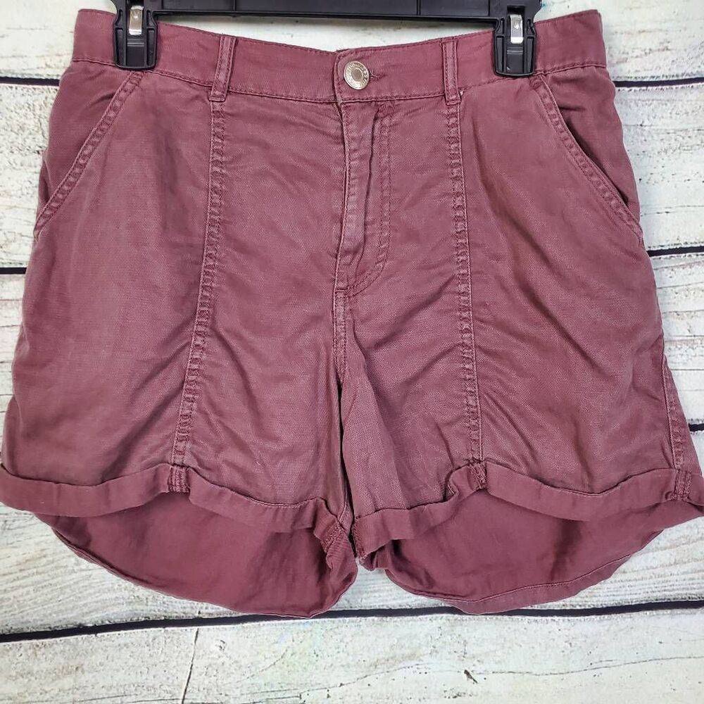 Maurices Women’s High Rise Cuffed Shorts Size S Burgundy Lyocell Blend Casual